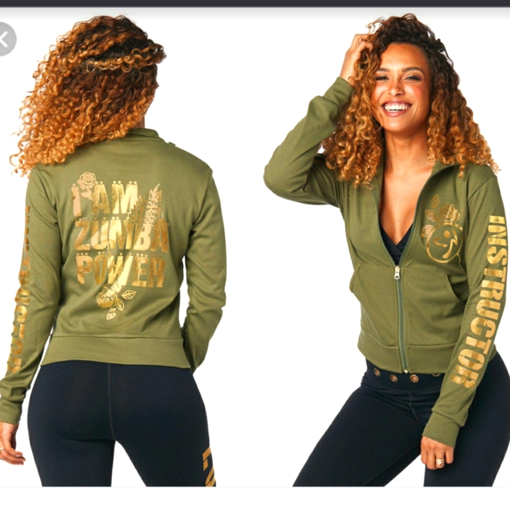 I Am Zumba Power Instructor Jacket Zip-up Cardigan Limited Edition Green Gold